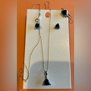 Elegant 10K White Gold, Blue Sapphires, and Diamonds Jewelry Set